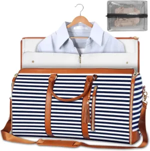 Carry On Garment Bag for Travel, Waterproof Garment Bags for Travel with Shoe Pouch Shoulder Strap, 2 in 1 Hanging Suitcase Suit Travel Bags for Women Business (Blue & White)