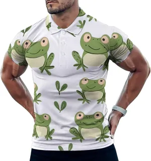 Cartoon Frogs Mens Polo Shirts Quick Dry Short Sleeve T-shirts Slim Tennis Collared Tees Tops