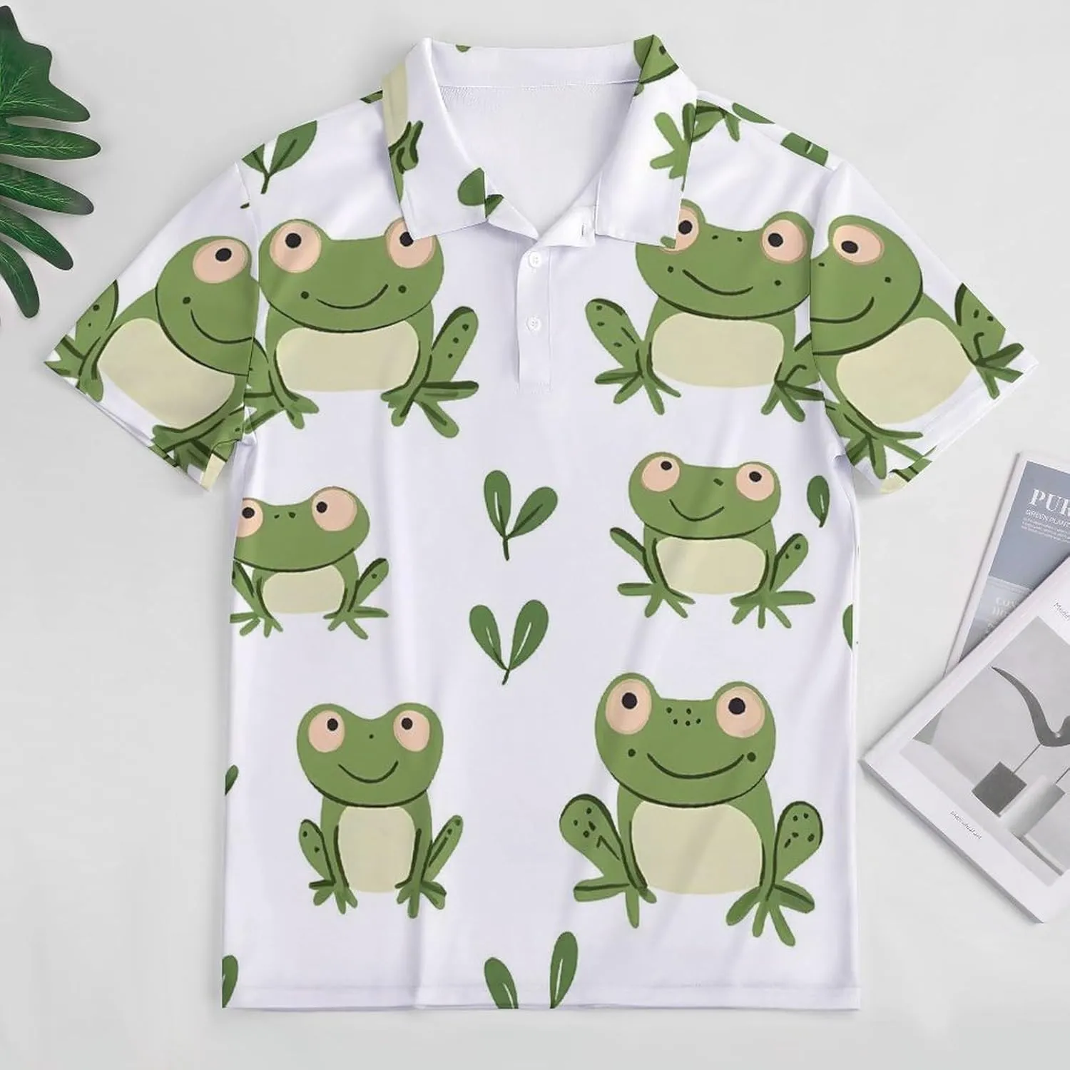 Cartoon Frogs Mens Polo Shirts Quick Dry Short Sleeve T-shirts Slim Tennis Collared Tees Tops