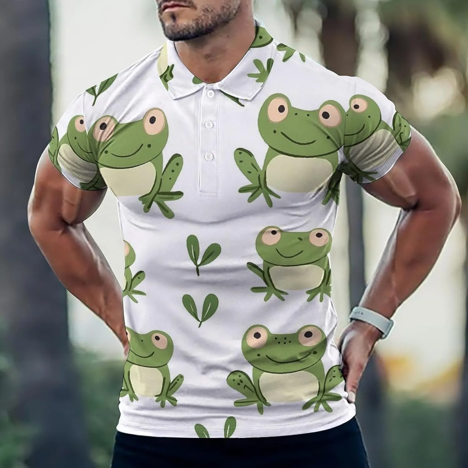 Cartoon Frogs Mens Polo Shirts Quick Dry Short Sleeve T-shirts Slim Tennis Collared Tees Tops