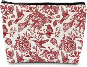 Chinoiserie Makeup Bag, Red and White Porcelain Makeup Bag, Vintage Makeup Bag, Red Floral Cosmetic for Women, Aesthetic Makeup Bag