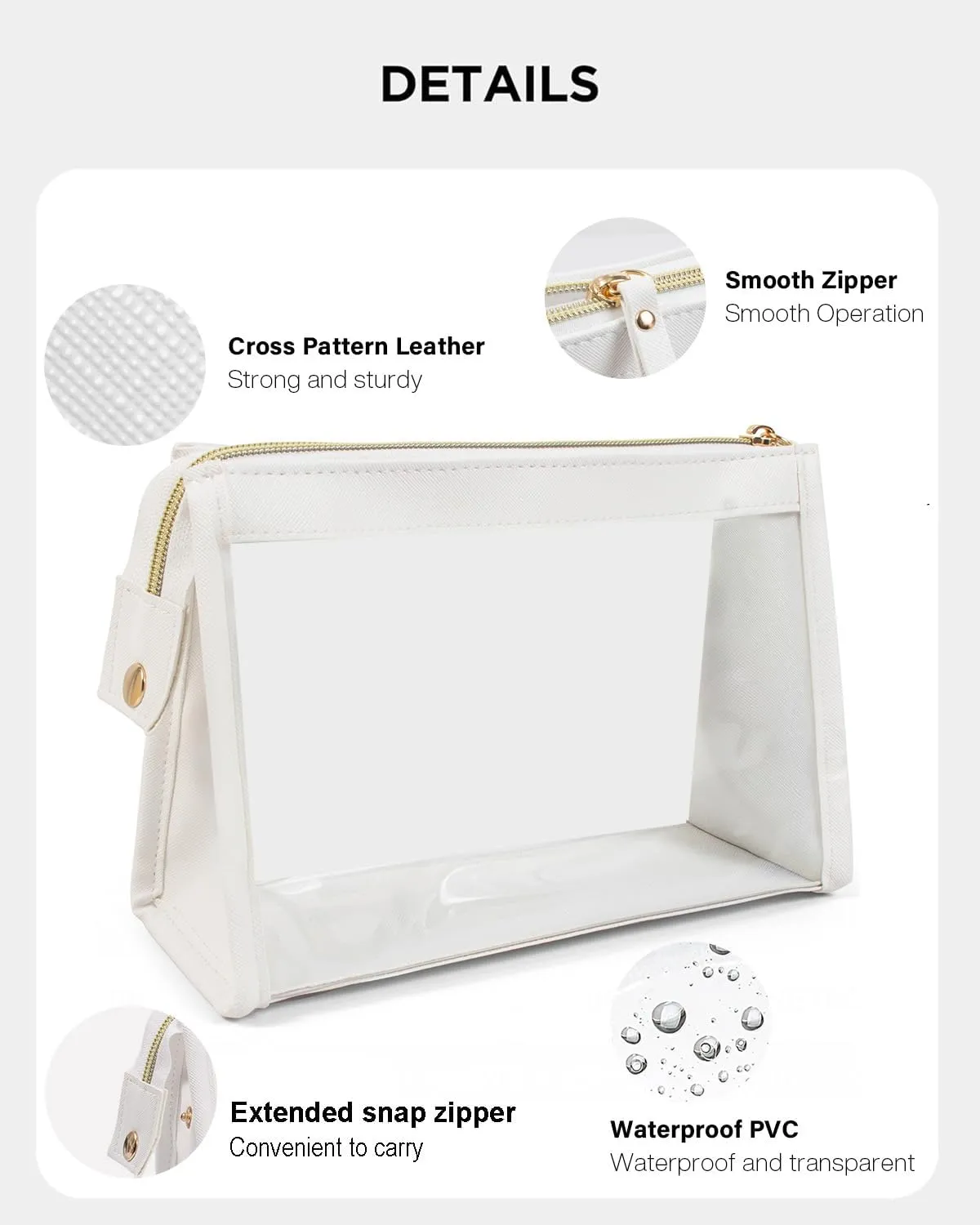 Clear Travel Makeup Bag, Clear Cosmetic Bags for Women Waterproof Makeup Bag Organizer Case Small Make Up Bag with Zipper TSA Approved Toiletry Bag Car Essentials (WHITE)