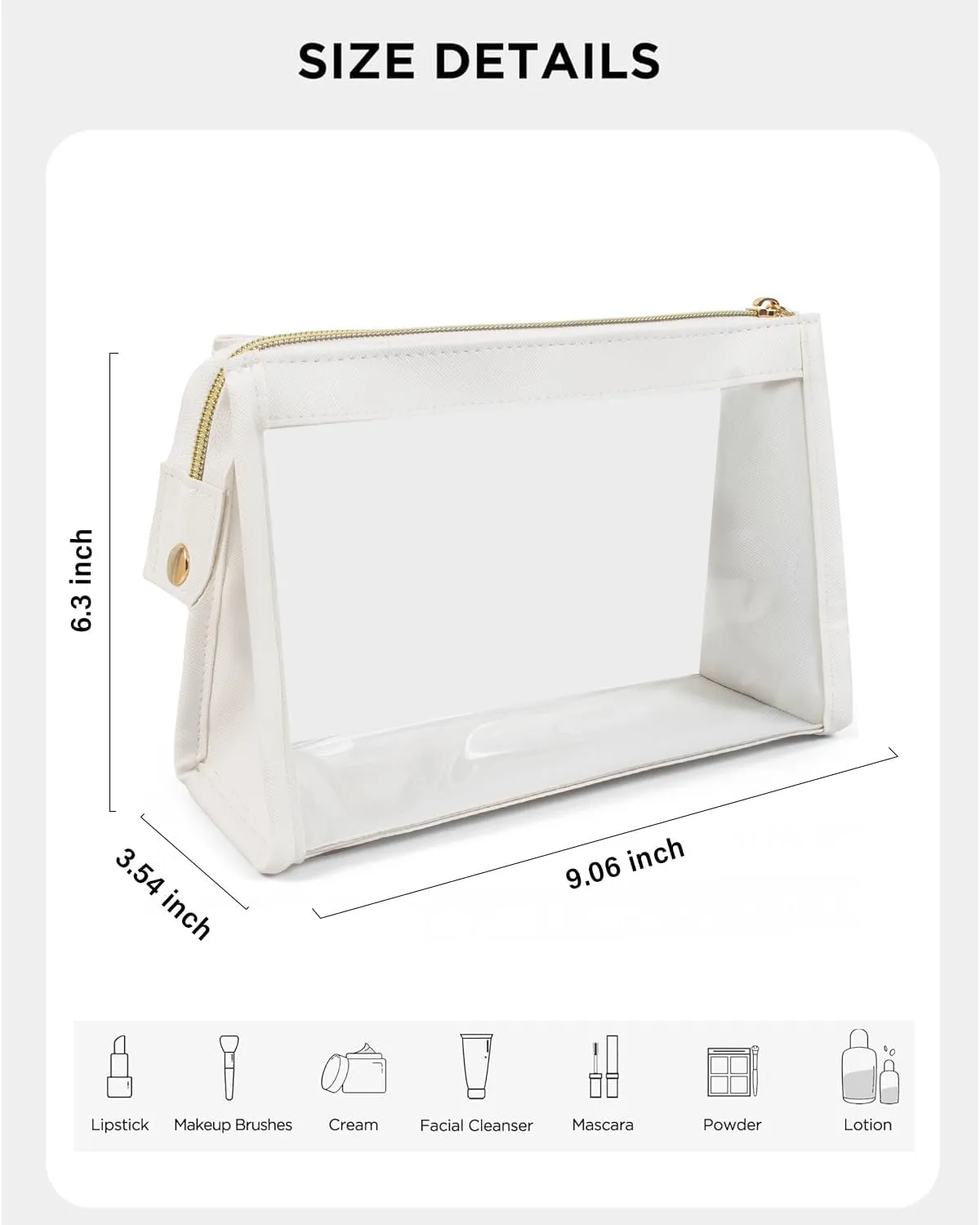 Clear Travel Makeup Bag, Clear Cosmetic Bags for Women Waterproof Makeup Bag Organizer Case Small Make Up Bag with Zipper TSA Approved Toiletry Bag Car Essentials (WHITE)