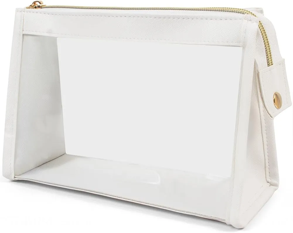 Clear Travel Makeup Bag, Clear Cosmetic Bags for Women Waterproof Makeup Bag Organizer Case Small Make Up Bag with Zipper TSA Approved Toiletry Bag Car Essentials (WHITE)