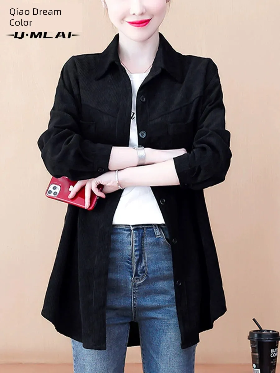 Coat Women's Corduroy Elegant Bandage Dress Top Shirt