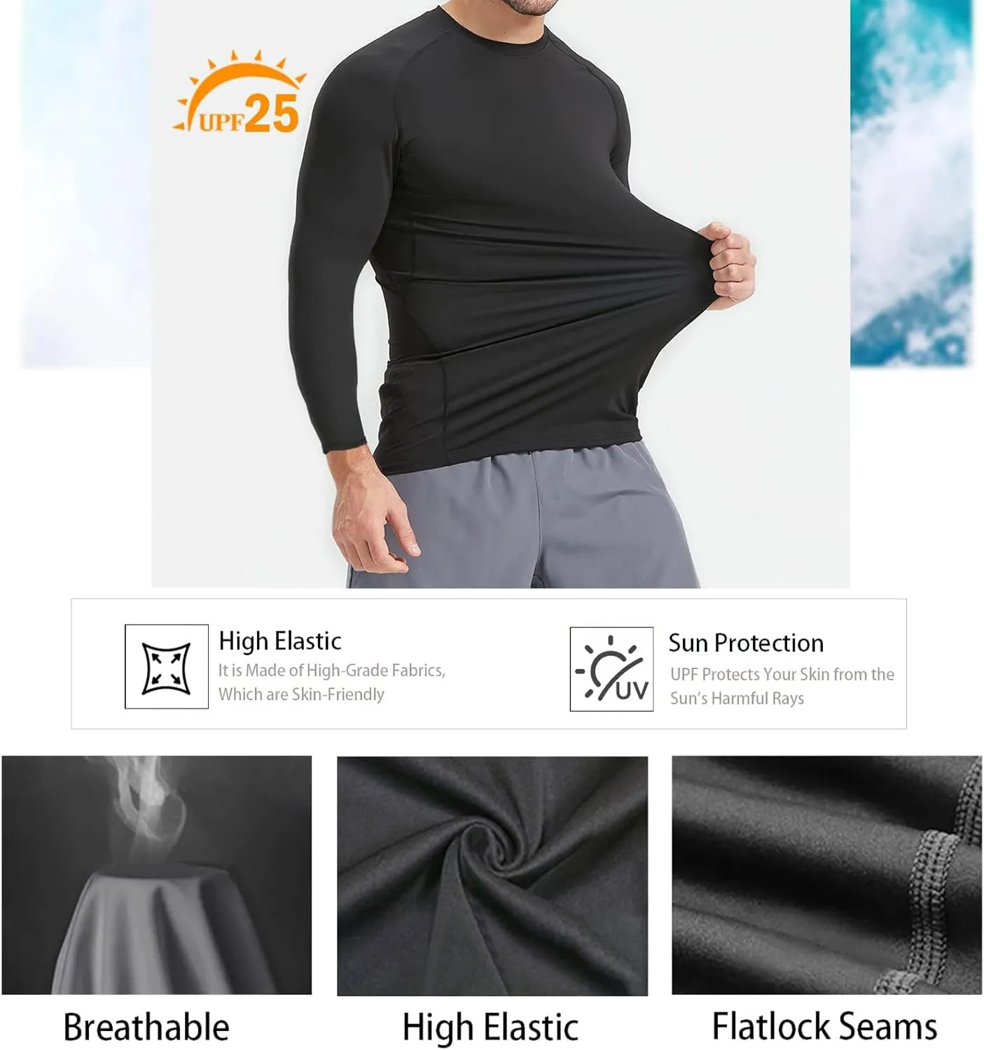 Compression Shirts Men 4/5 Pack Workout Shirts Athletic Undershirt Rash Guard Quick Drying T-Shirt for Sports