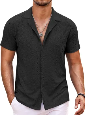 COOFANDY Mens Beach Shirt Short Sleeve Button Down Shirts Casual Cuban Collared Summer Vacation Tropical Shirts
