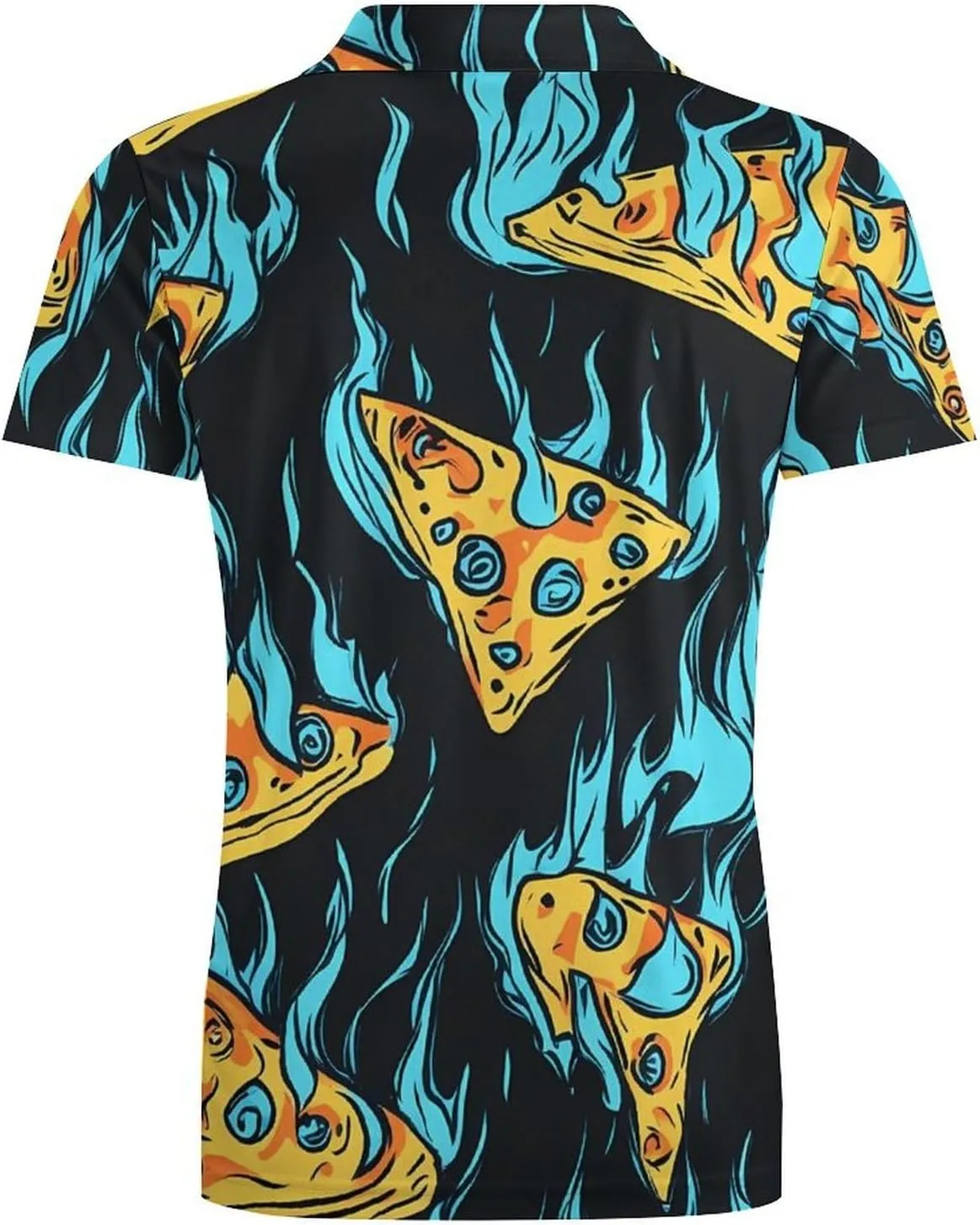 Cool Pizza Slices Blue Flame Men's Polo-Shirt Regular-Fit Short Sleeve Sports Quick Dry Golf Tennis T-Shirt