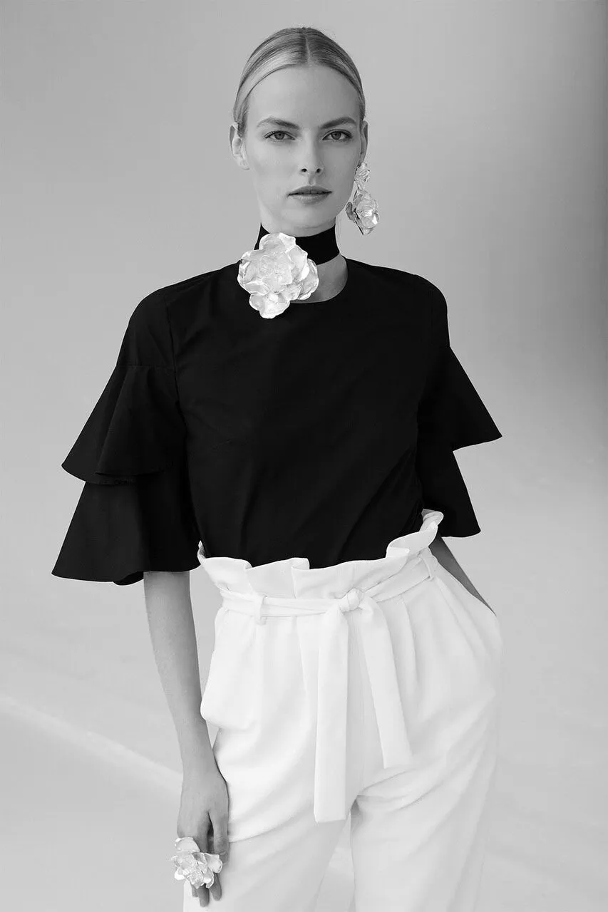Cotton Poplin Tiered Sleeve Top