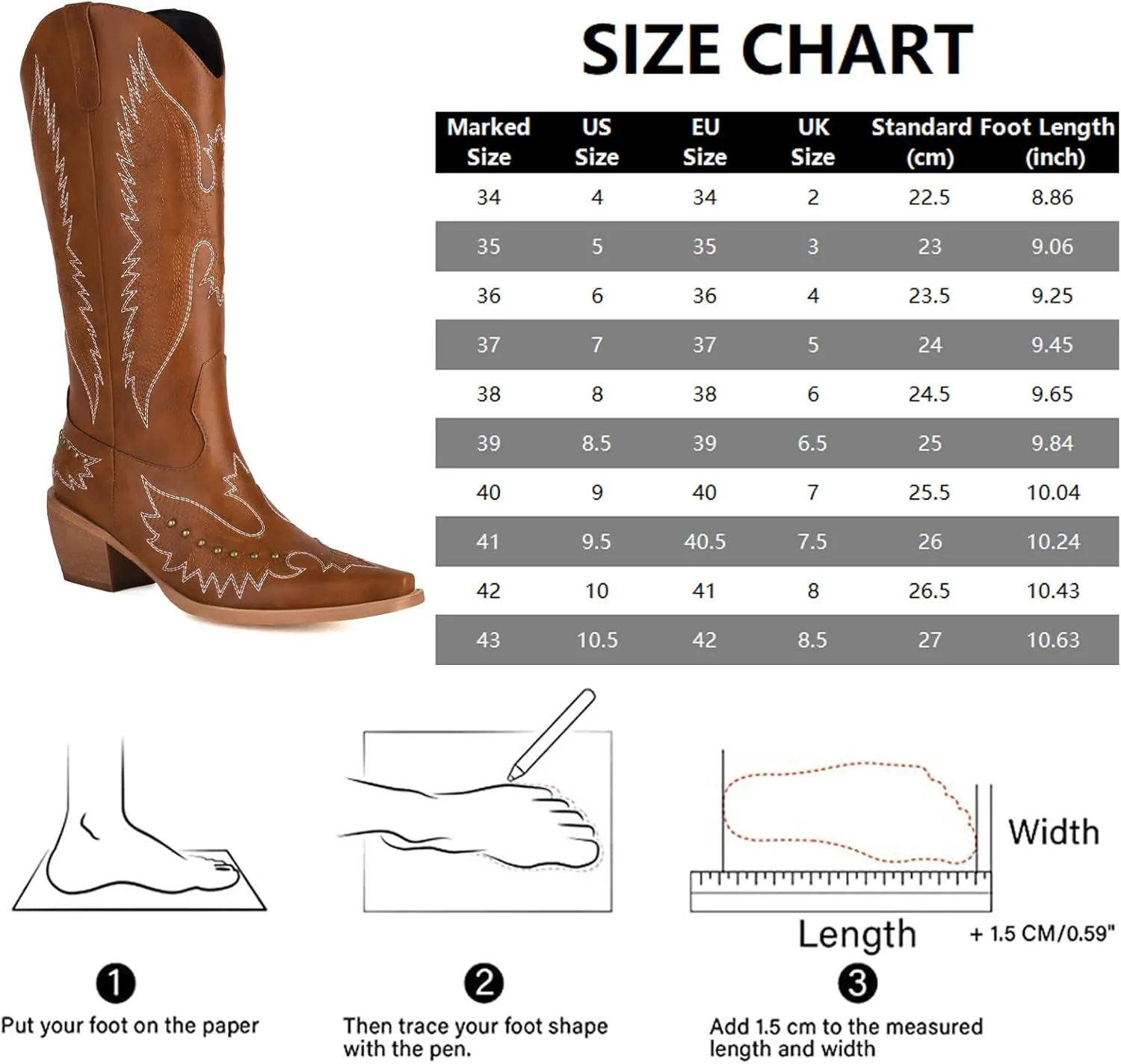 Cozivwaiy Women Denim Cowboy Boots Patchwork Knee High Boots Colorblock Western Cowgirl Mid Calf Jeans Shoes Pointed Toe Chunky Heel Pull On