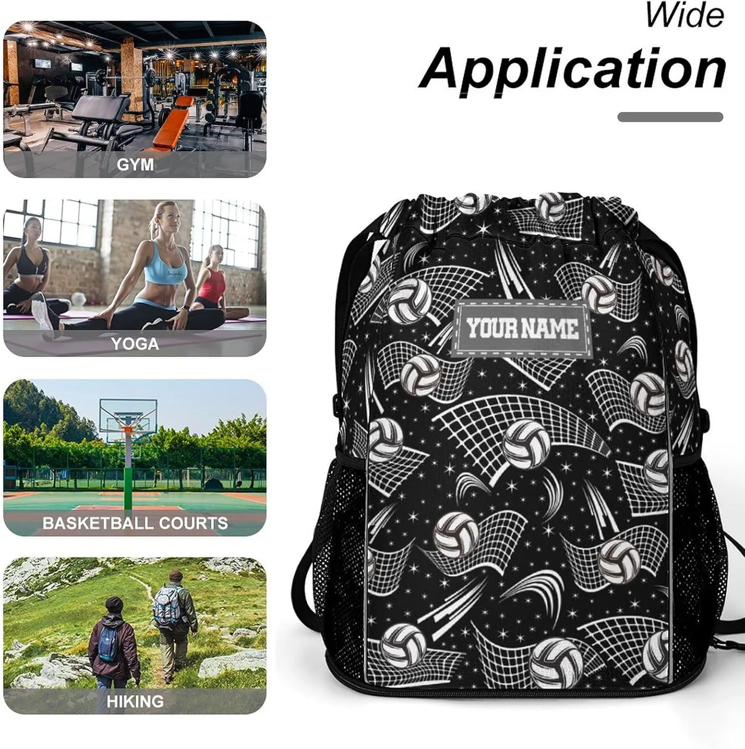 Custom Volleyball Drawstring Backpack - Cool Cinch Sack, String Backpacks with Pocket for Kids Women Men Boys Girls for Gym Outdoor Sports Travel Athletic Drawstring Bag - Lightweight/Foldable