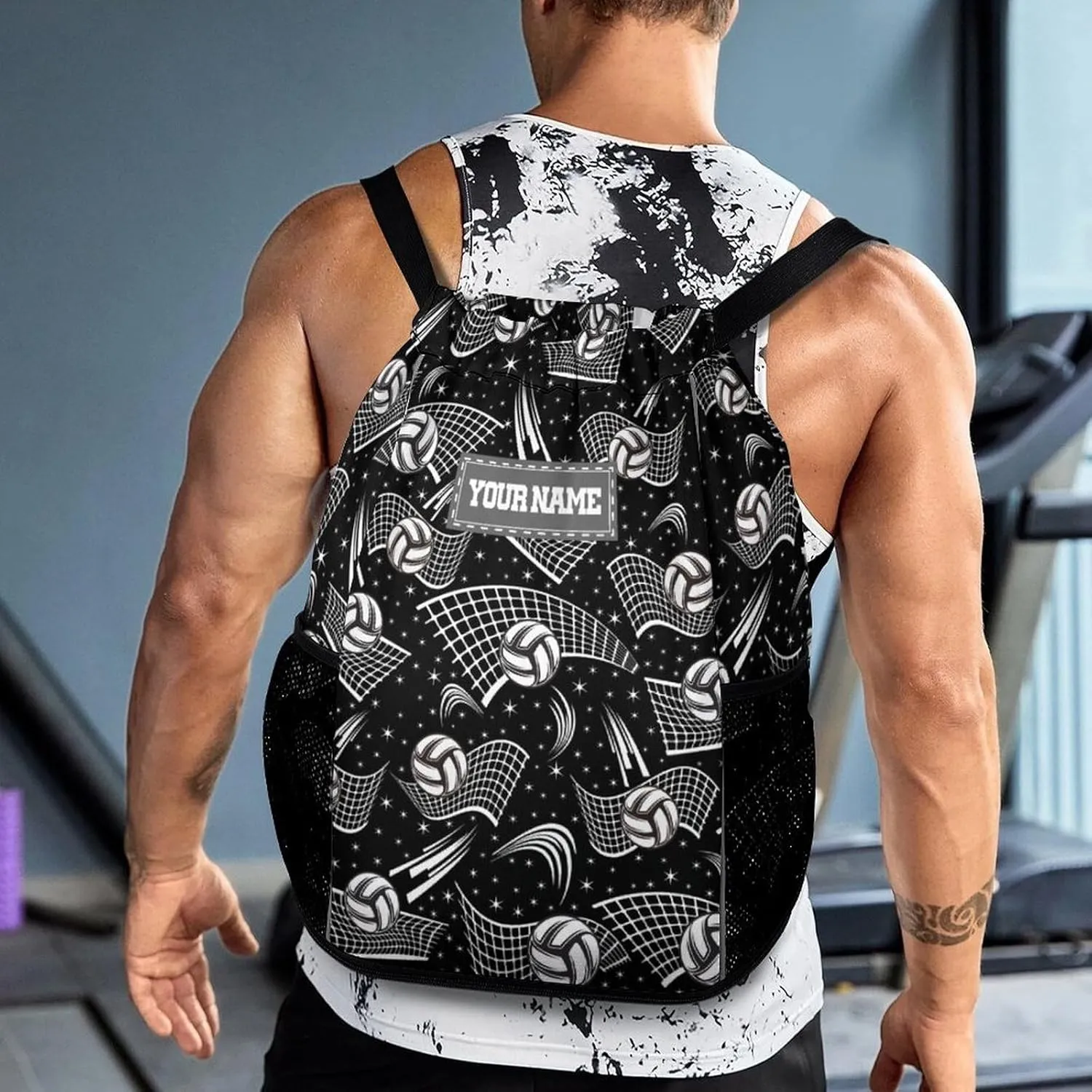 Custom Volleyball Drawstring Backpack - Cool Cinch Sack, String Backpacks with Pocket for Kids Women Men Boys Girls for Gym Outdoor Sports Travel Athletic Drawstring Bag - Lightweight/Foldable