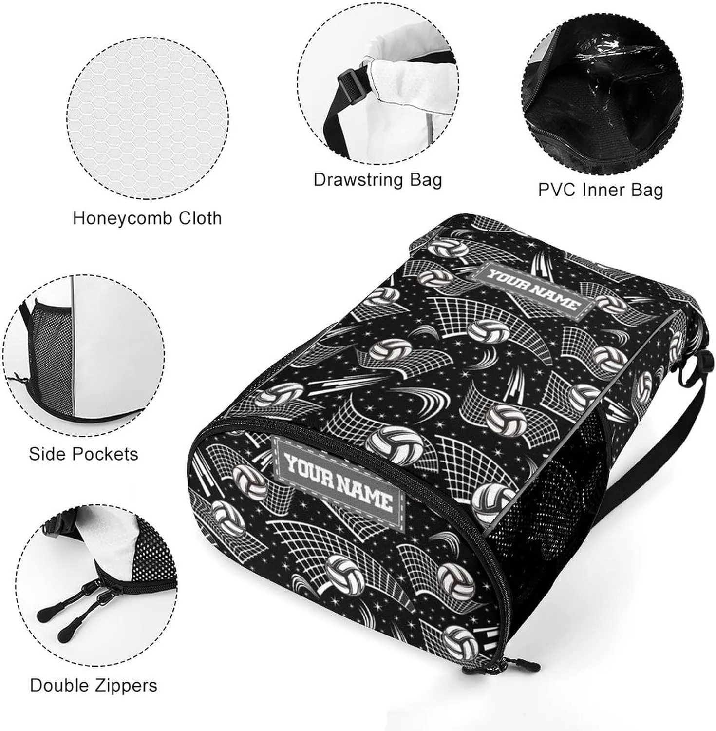 Custom Volleyball Drawstring Backpack - Cool Cinch Sack, String Backpacks with Pocket for Kids Women Men Boys Girls for Gym Outdoor Sports Travel Athletic Drawstring Bag - Lightweight/Foldable