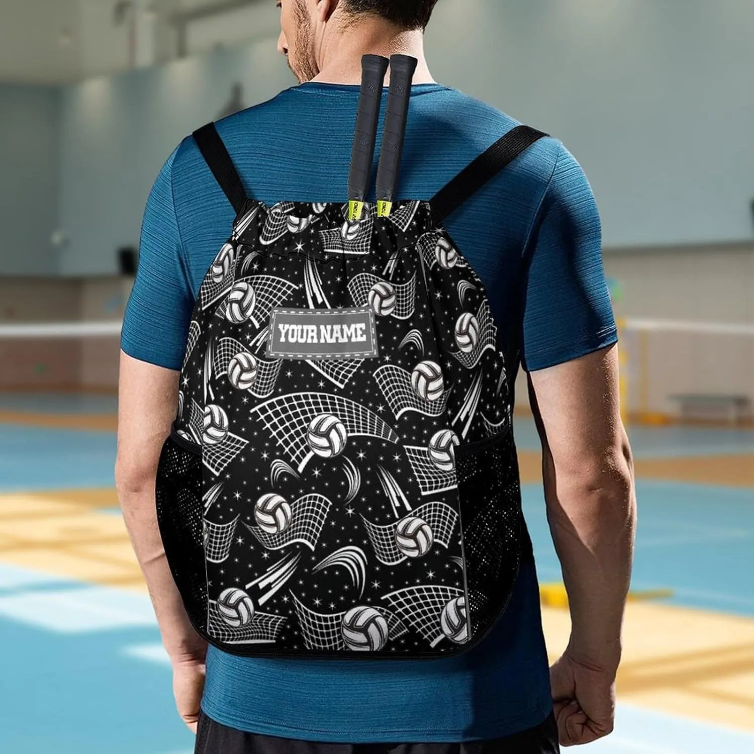 Custom Volleyball Drawstring Backpack - Cool Cinch Sack, String Backpacks with Pocket for Kids Women Men Boys Girls for Gym Outdoor Sports Travel Athletic Drawstring Bag - Lightweight/Foldable