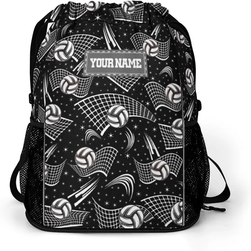Custom Volleyball Drawstring Backpack - Cool Cinch Sack, String Backpacks with Pocket for Kids Women Men Boys Girls for Gym Outdoor Sports Travel Athletic Drawstring Bag - Lightweight/Foldable