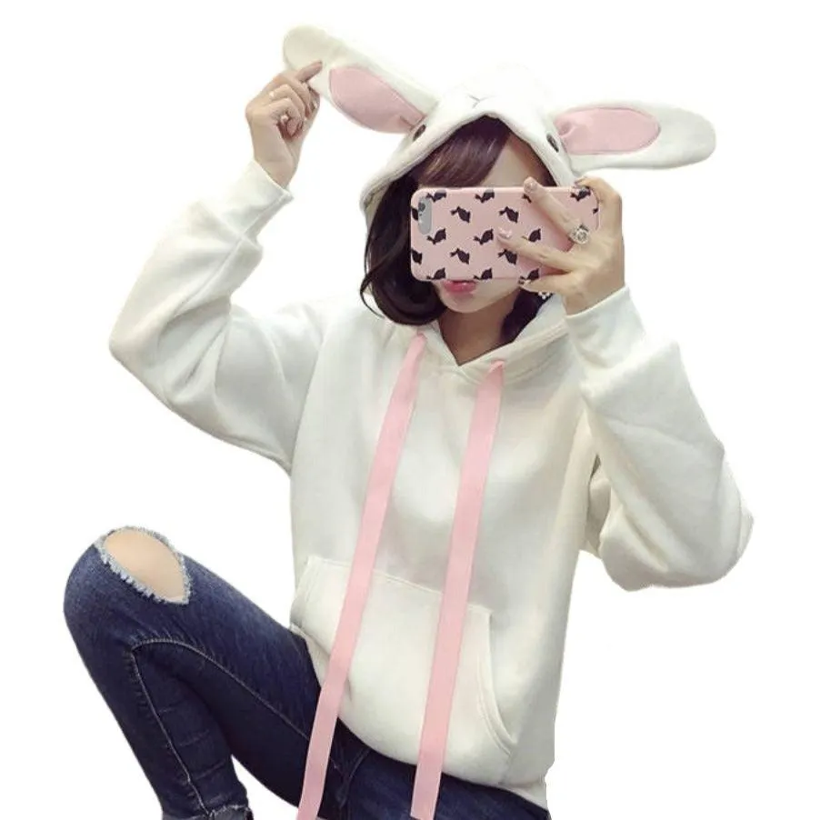 Cute Bunny Rabbit Women's Hoodie: Face and ears on the hood make this casual top fun