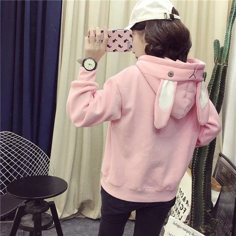 Cute Bunny Rabbit Women's Hoodie: Face and ears on the hood make this casual top fun