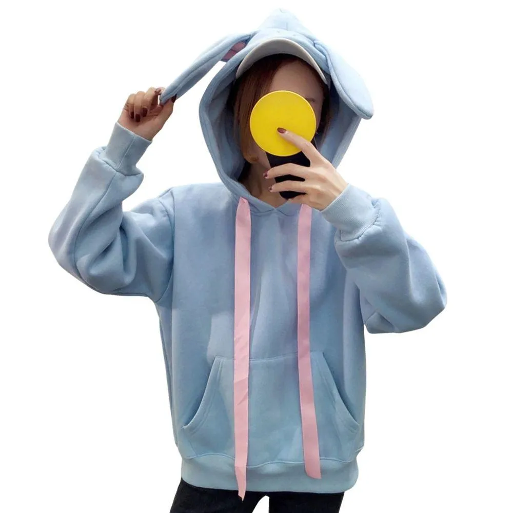 Cute Bunny Rabbit Women's Hoodie: Face and ears on the hood make this casual top fun