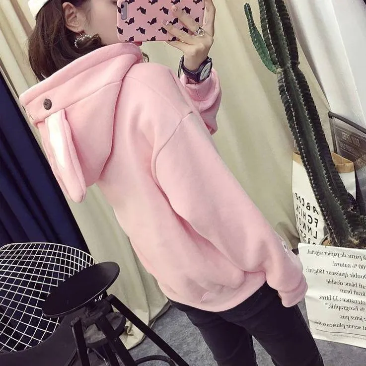 Cute Bunny Rabbit Women's Hoodie: Face and ears on the hood make this casual top fun