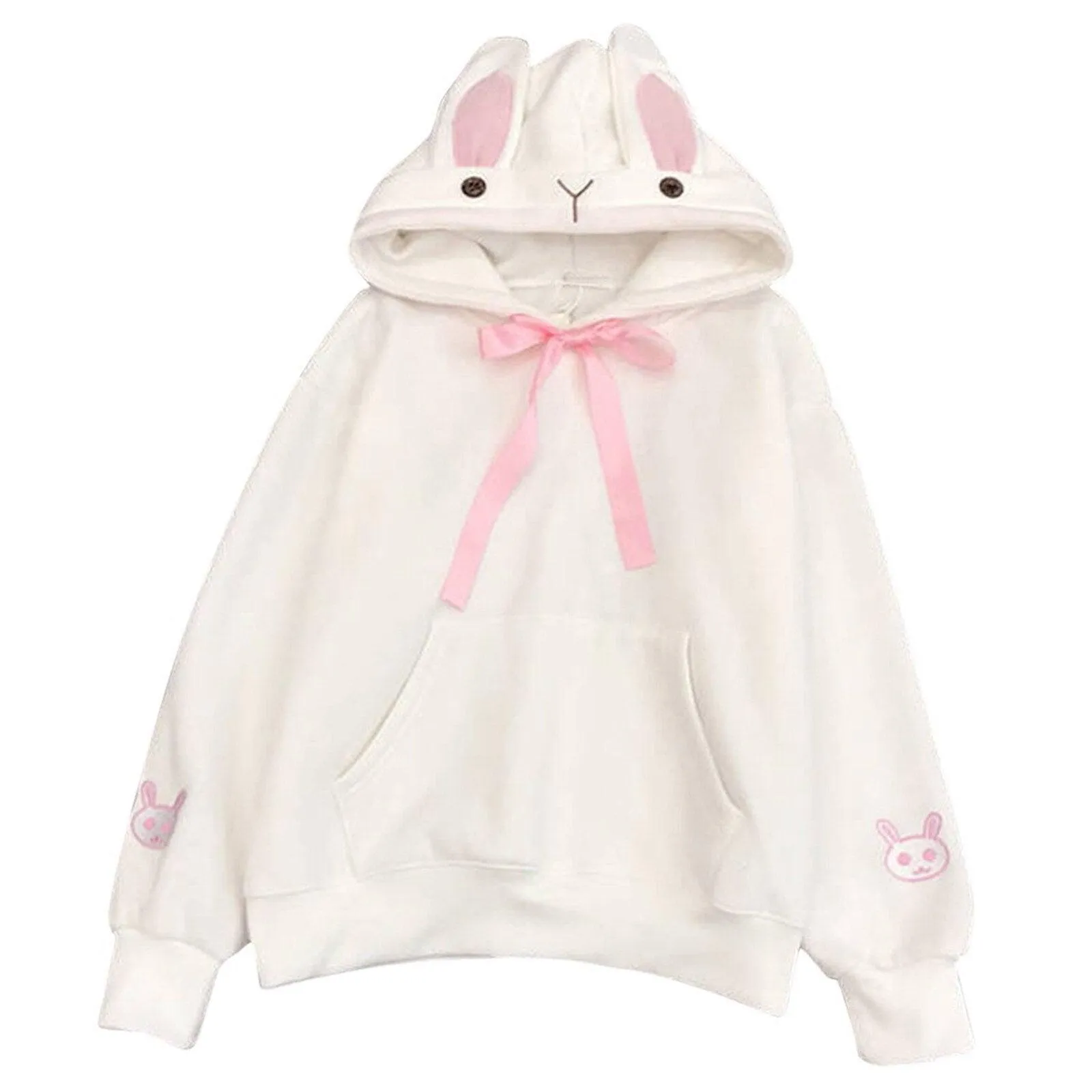 Cute Bunny Rabbit Women's Hoodie: Face and ears on the hood make this casual top fun