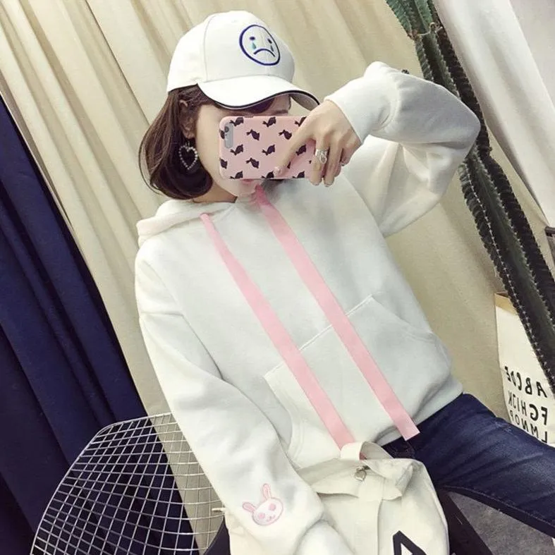 Cute Bunny Rabbit Women's Hoodie: Face and ears on the hood make this casual top fun