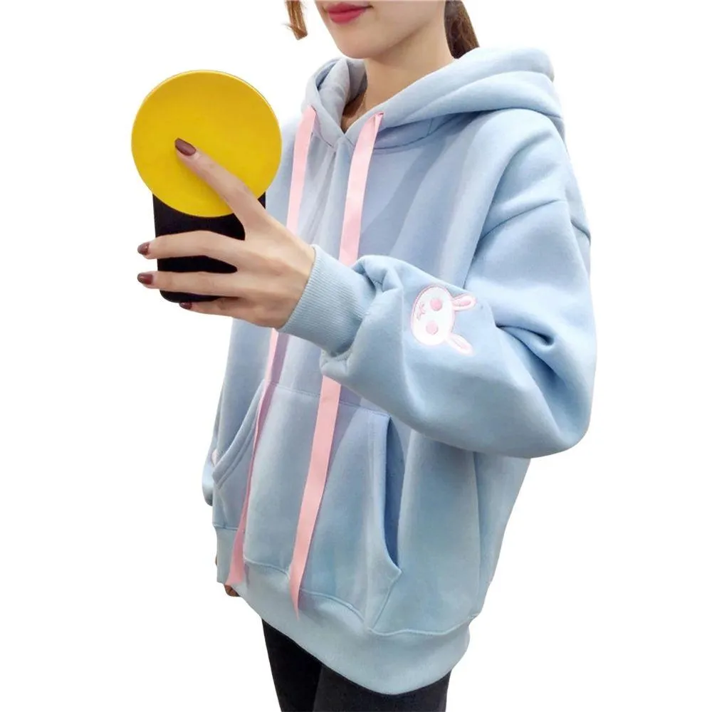 Cute Bunny Rabbit Women's Hoodie: Face and ears on the hood make this casual top fun