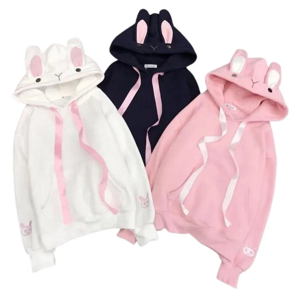 Cute Bunny Rabbit Women's Hoodie: Face and ears on the hood make this casual top fun