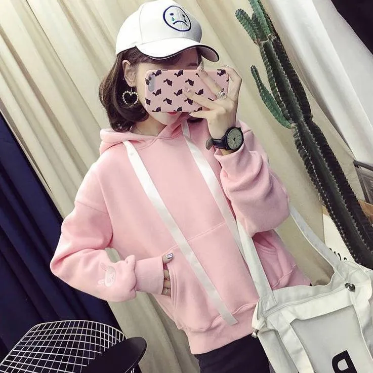 Cute Bunny Rabbit Women's Hoodie: Face and ears on the hood make this casual top fun