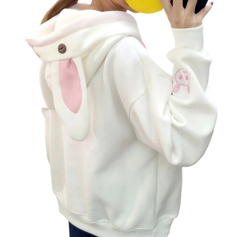 Cute Bunny Rabbit Women's Hoodie: Face and ears on the hood make this casual top fun