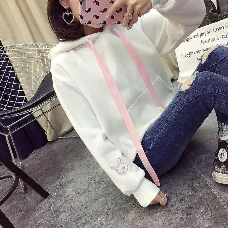 Cute Bunny Rabbit Women's Hoodie: Face and ears on the hood make this casual top fun