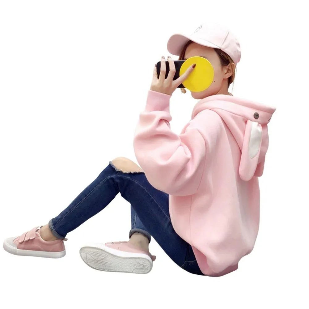 Cute Bunny Rabbit Women's Hoodie: Face and ears on the hood make this casual top fun