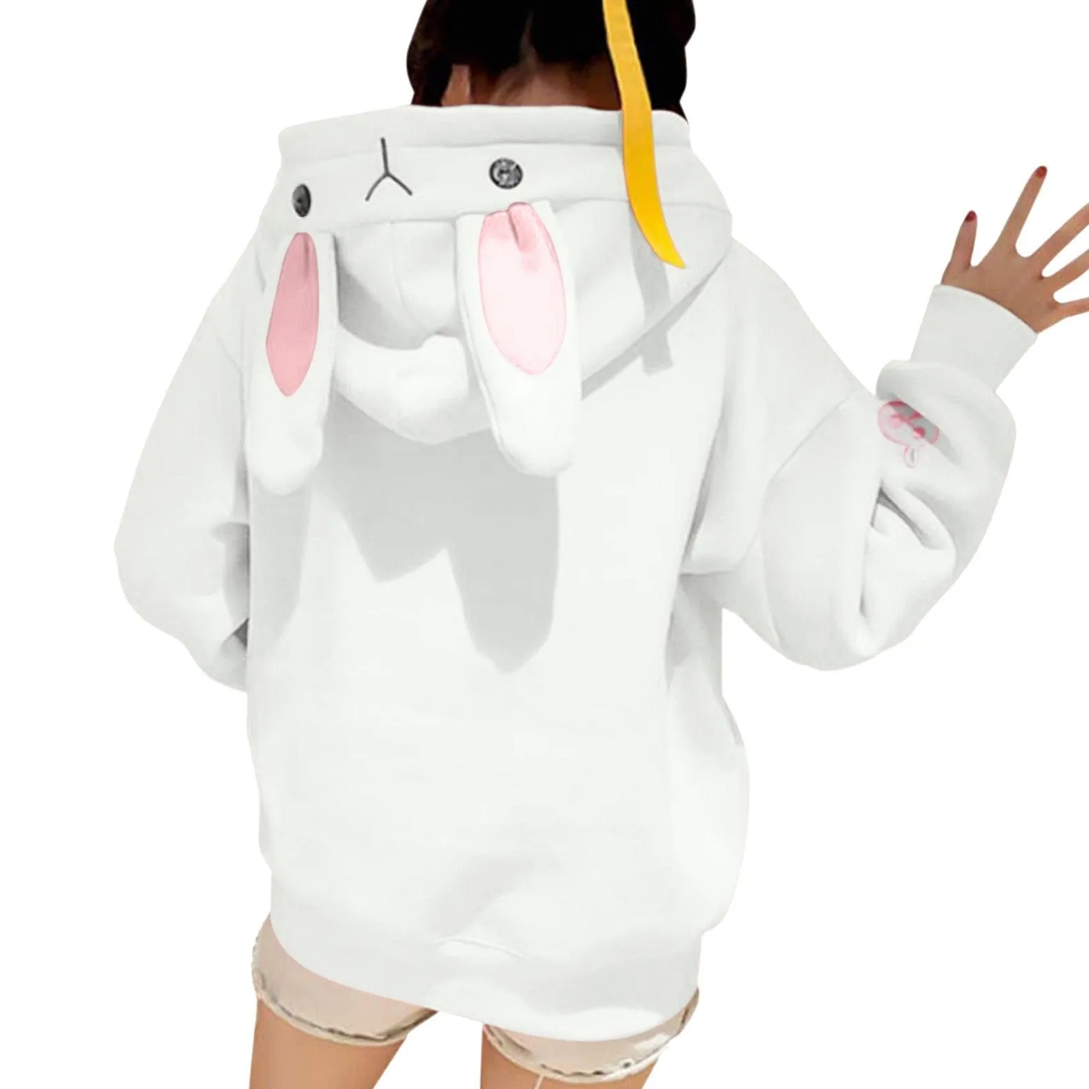 Cute Bunny Rabbit Women's Hoodie: Face and ears on the hood make this casual top fun