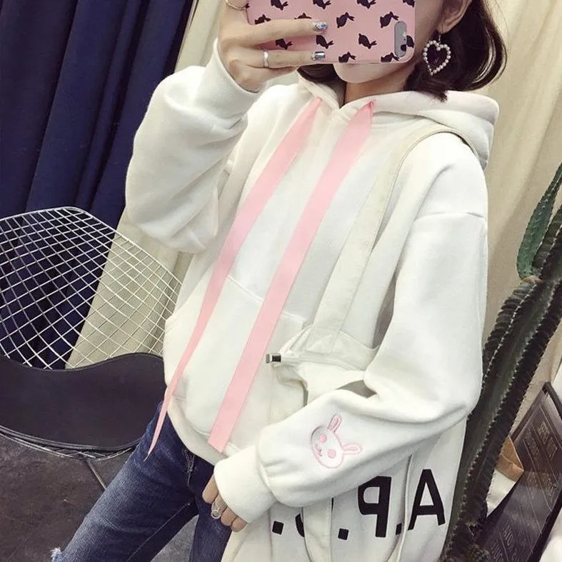 Cute Bunny Rabbit Women's Hoodie: Face and ears on the hood make this casual top fun