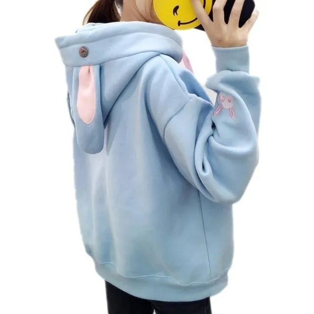 Cute Bunny Rabbit Women's Hoodie: Face and ears on the hood make this casual top fun