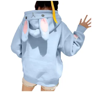Cute Bunny Rabbit Women's Hoodie: Face and ears on the hood make this casual top fun