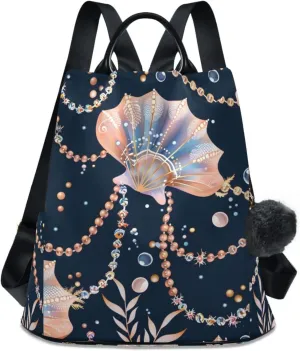 Cute Seashell Jewelry Backpack for Women Anti Theft Large Fashion Travel Shoulder Bag Purse Rucksack Lightweight