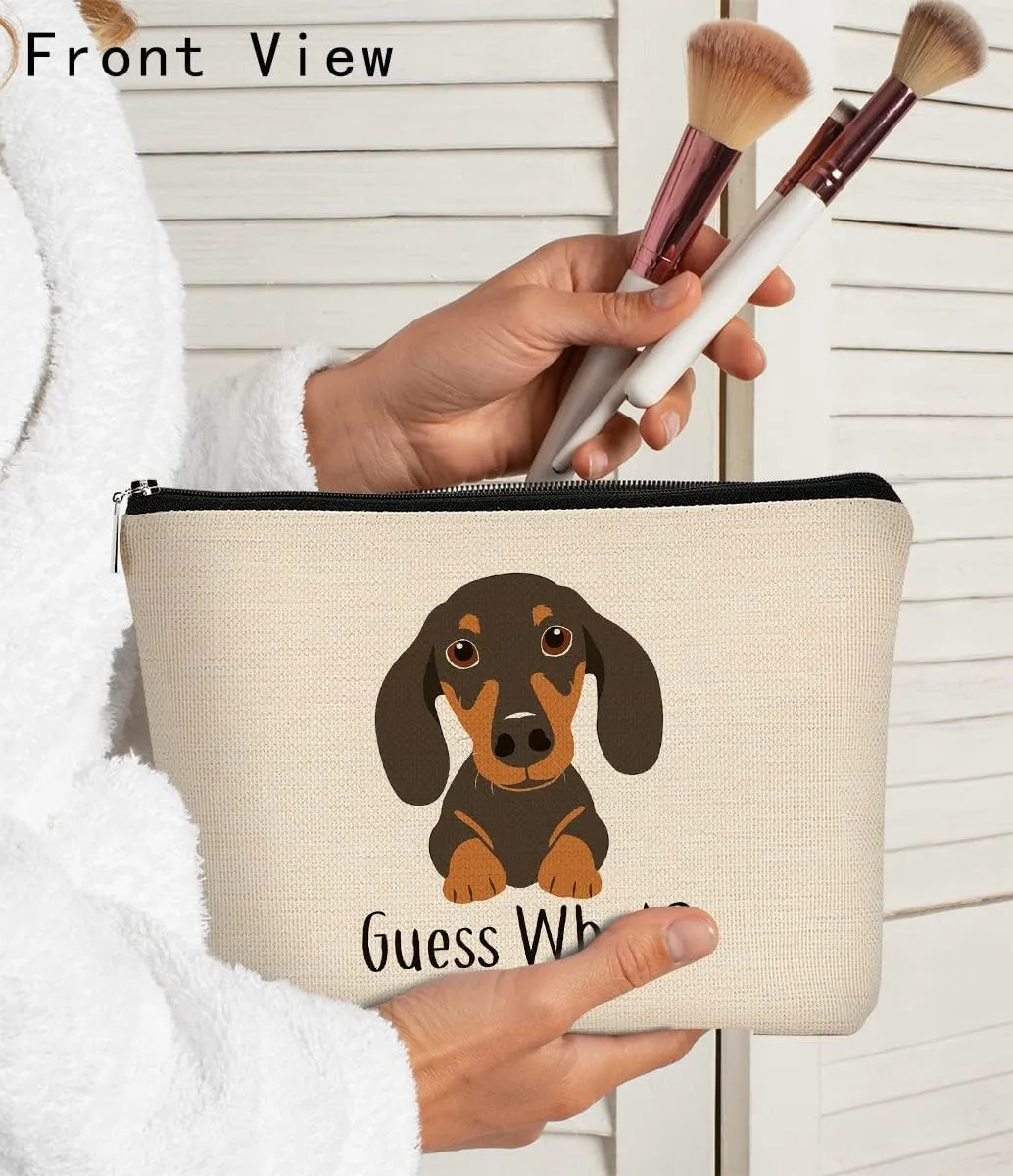 Dachshund Makeup Bag,Dachshund Gift Funny Guess What It's Dachshund Cartoon Cute Wiener Dog Sausage Dog Cosmetic Bag Best Gift Idea for Dog Loves Women Dog Mom Teen Girls Daughter