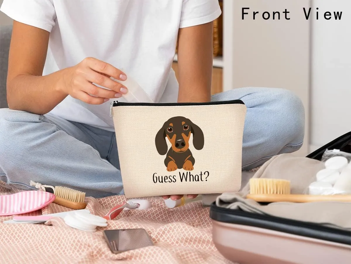 Dachshund Makeup Bag,Dachshund Gift Funny Guess What It's Dachshund Cartoon Cute Wiener Dog Sausage Dog Cosmetic Bag Best Gift Idea for Dog Loves Women Dog Mom Teen Girls Daughter