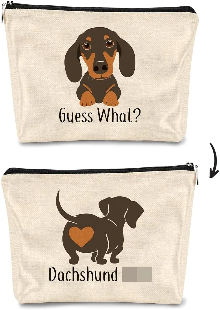 Dachshund Makeup Bag,Dachshund Gift Funny Guess What It's Dachshund Cartoon Cute Wiener Dog Sausage Dog Cosmetic Bag Best Gift Idea for Dog Loves Women Dog Mom Teen Girls Daughter