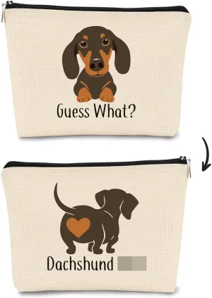 Dachshund Makeup Bag,Dachshund Gift Funny Guess What It's Dachshund Cartoon Cute Wiener Dog Sausage Dog Cosmetic Bag Best Gift Idea for Dog Loves Women Dog Mom Teen Girls Daughter