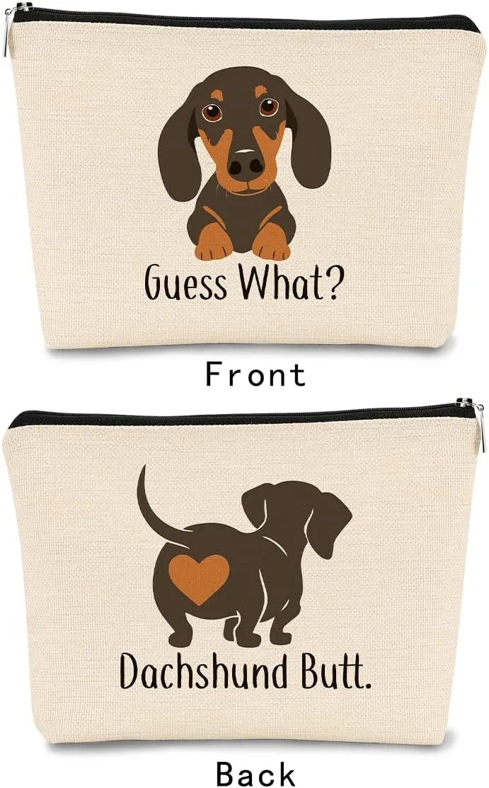 Dachshund Makeup Bag,Dachshund Gift Funny Guess What It's Dachshund Cartoon Cute Wiener Dog Sausage Dog Cosmetic Bag Best Gift Idea for Dog Loves Women Dog Mom Teen Girls Daughter