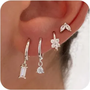 Dainty Silver Earrings for Women 14k Gold Plated Lightweight Hoop Earrings Set for Women Trendy Small Silver Hoop Huggie Jewelry