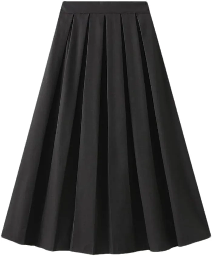 DBFBDTU Pleated Skirt for Women Spring Autumn Style Elastic High Waist Midi Skirt A- Line Skirt Woman