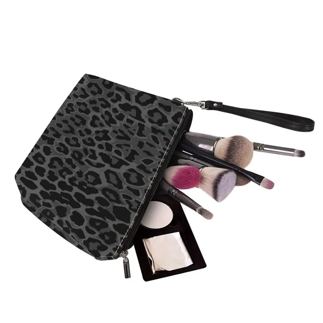 Dellukee Makeup Black Leopard Print Travel Cosmetic Case Organizer Portable Artist Storage Bag For Cosmetics Brushes Toiletry Jewelry Digital Accessories