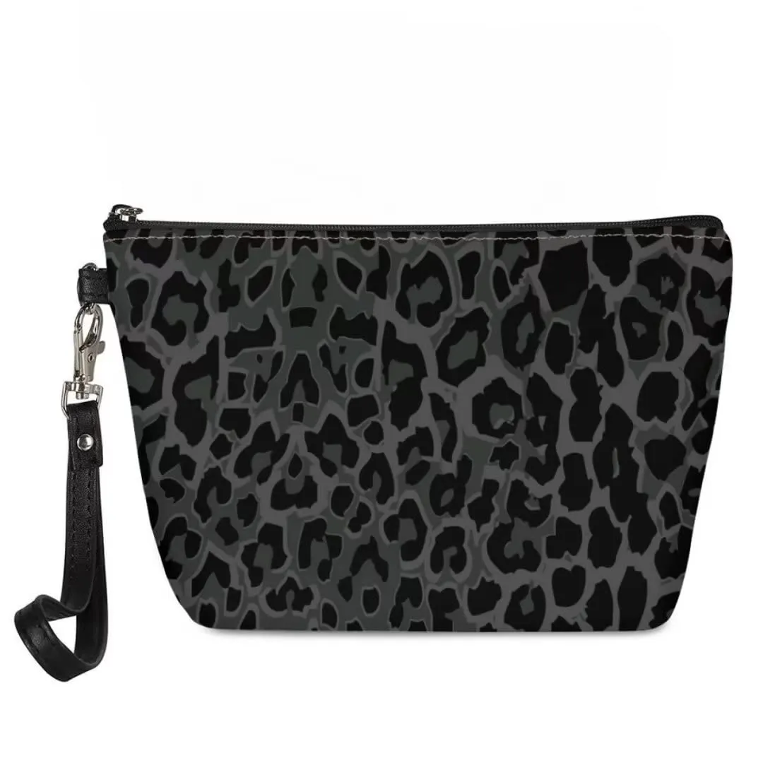 Dellukee Makeup Black Leopard Print Travel Cosmetic Case Organizer Portable Artist Storage Bag For Cosmetics Brushes Toiletry Jewelry Digital Accessories
