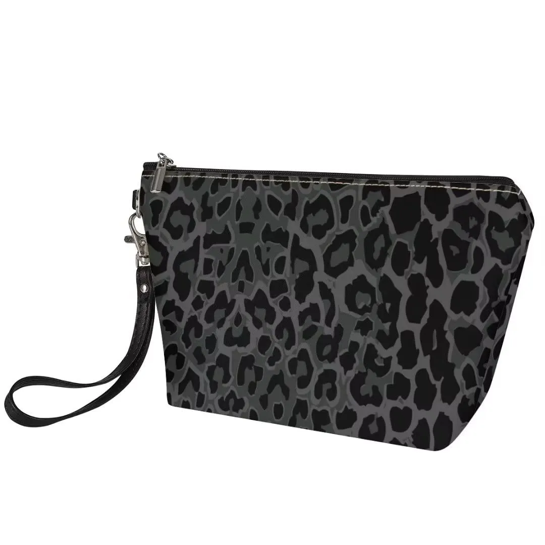 Dellukee Makeup Black Leopard Print Travel Cosmetic Case Organizer Portable Artist Storage Bag For Cosmetics Brushes Toiletry Jewelry Digital Accessories
