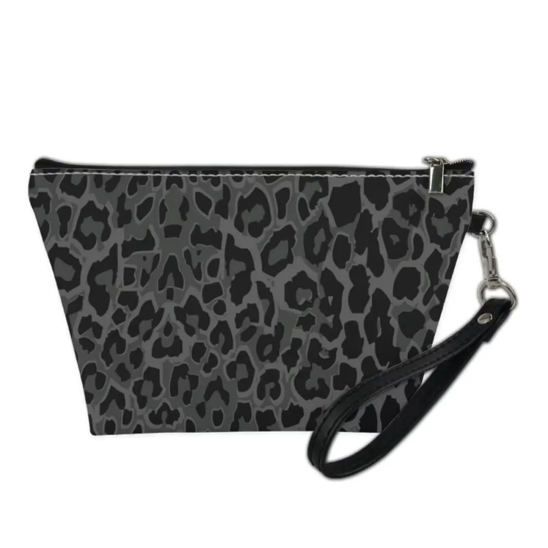 Dellukee Makeup Black Leopard Print Travel Cosmetic Case Organizer Portable Artist Storage Bag For Cosmetics Brushes Toiletry Jewelry Digital Accessories