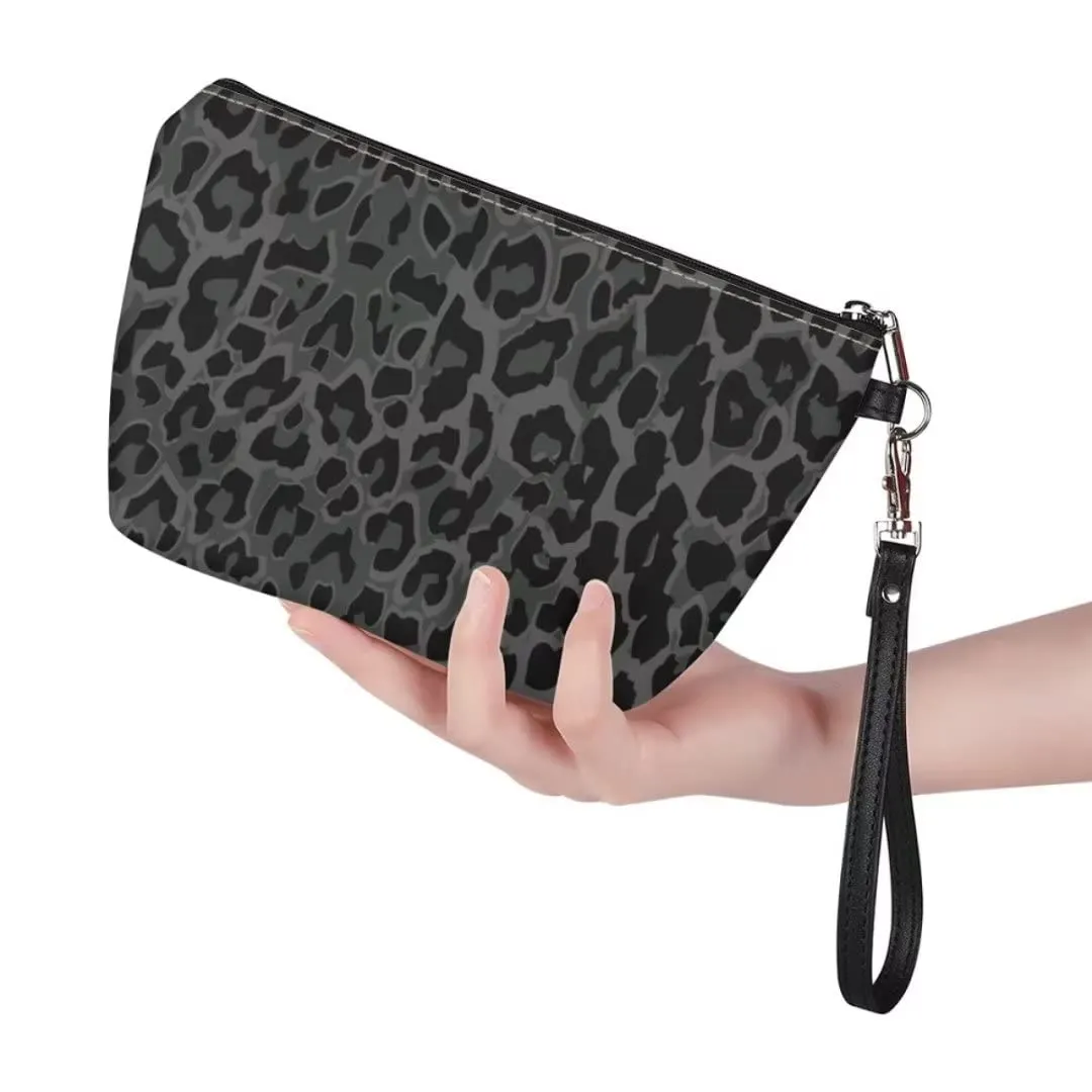 Dellukee Makeup Black Leopard Print Travel Cosmetic Case Organizer Portable Artist Storage Bag For Cosmetics Brushes Toiletry Jewelry Digital Accessories