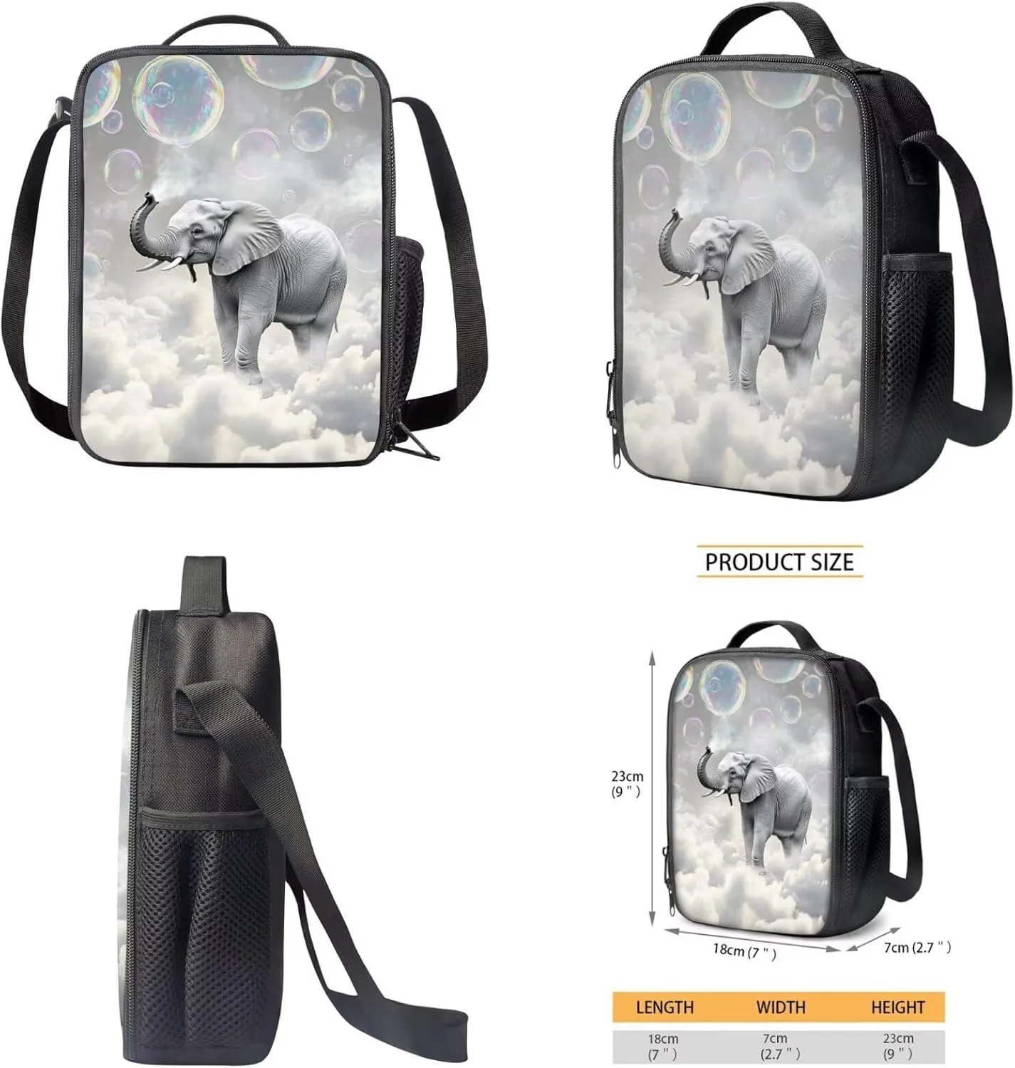 DISNIMO Cool Elephant Backpack for Girls, Little Kids 17In Bookbags with Insulated Lunch Box Elementary School Bag and Water Bottle Sleeve Pencil Case Back To School Bagpack 4pcs/Set