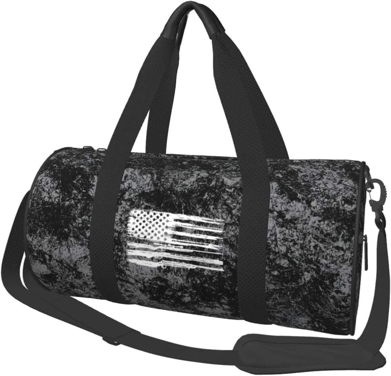 Distressed American Gun Flag Convertible Garment Bag with Shoulder Strap, Carry on Garment Duffel Bag for Men Women - Rolling Foldable for Travel Luggage Bags (Black)